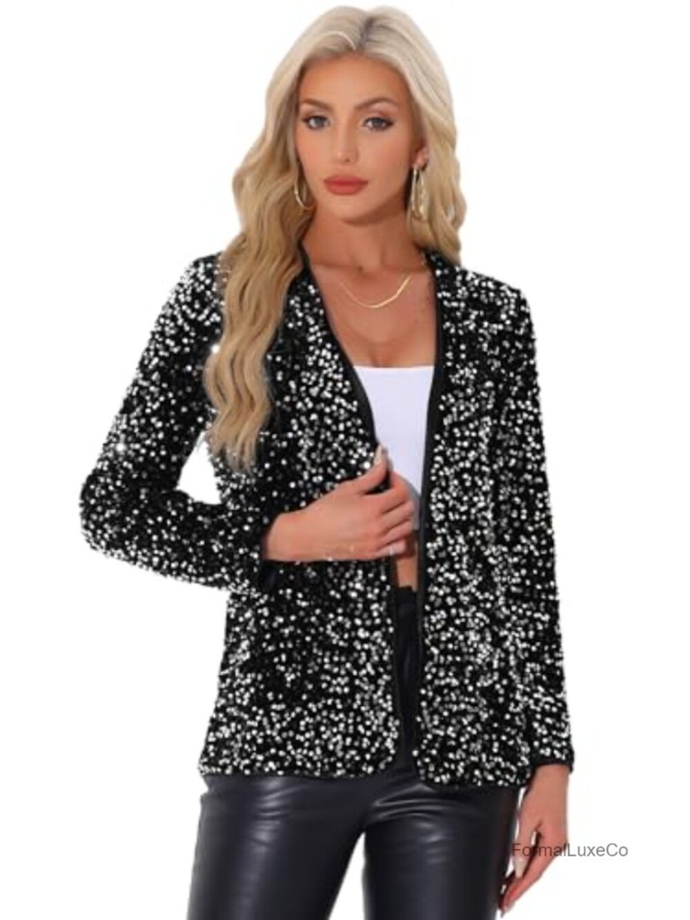 Sequin Jacket Long Sleeve Open Front Glitter Blazer Party Cardigan
